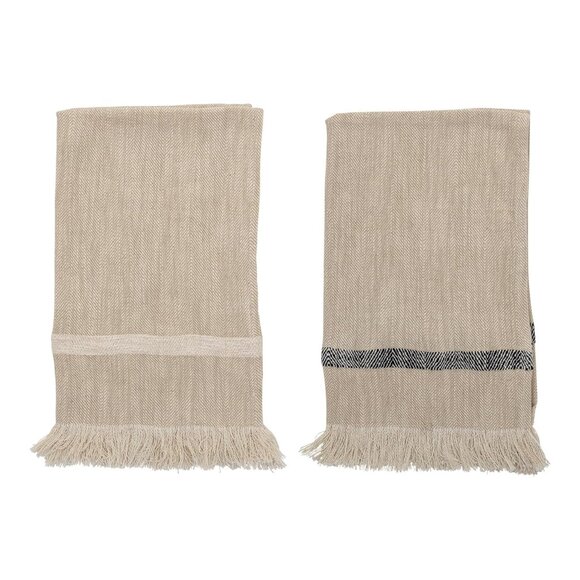 Bloomingville Natural Woven Cotton Striped Tea Towels with Tassels, Set of 2, Fr - Picture 1 of 5